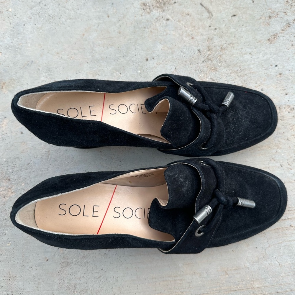 Sole Society Matador Black Block Heel Loafers - Picture 2 of 7
